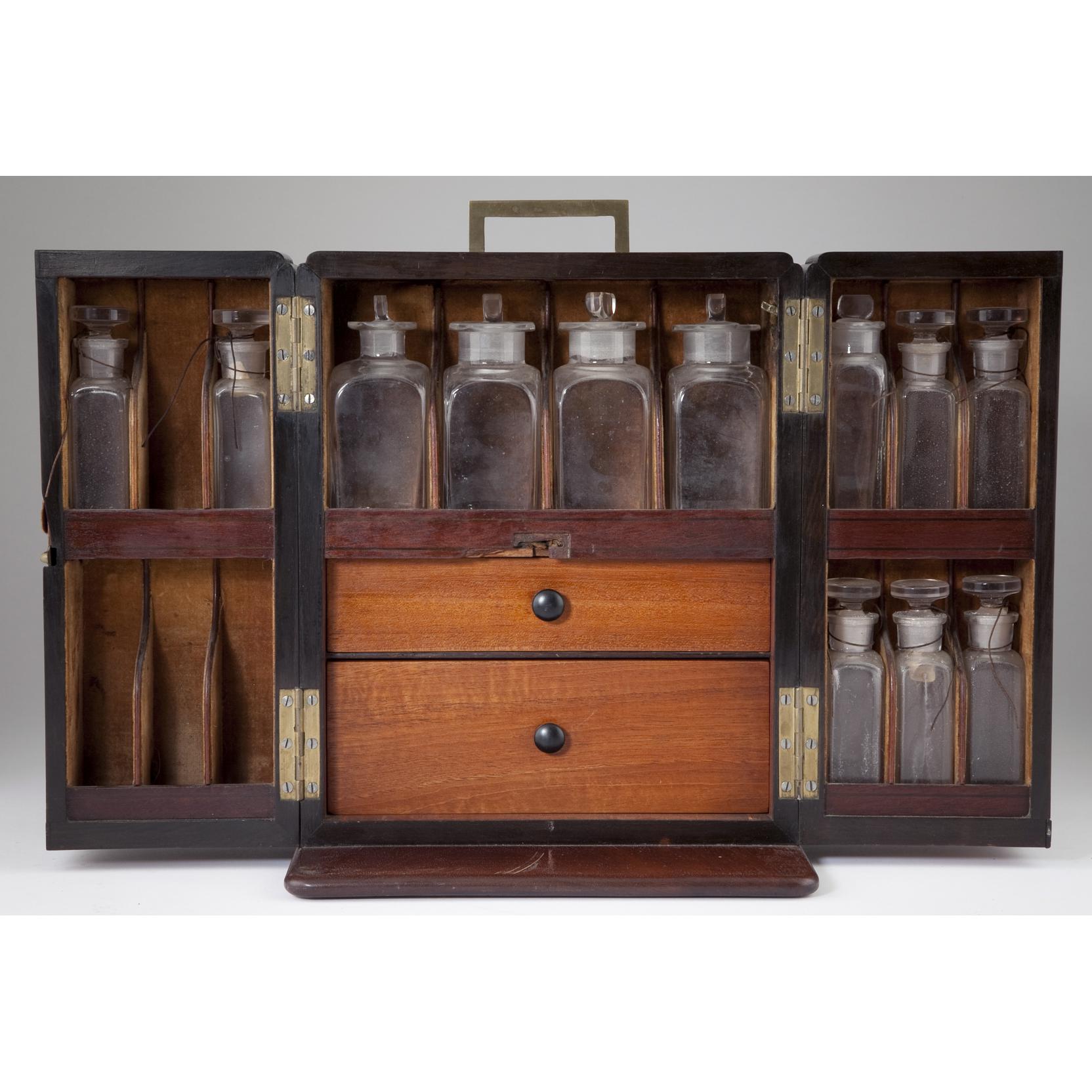 Small Brown Leather Travel Apothecary Case, Victorian Traveling