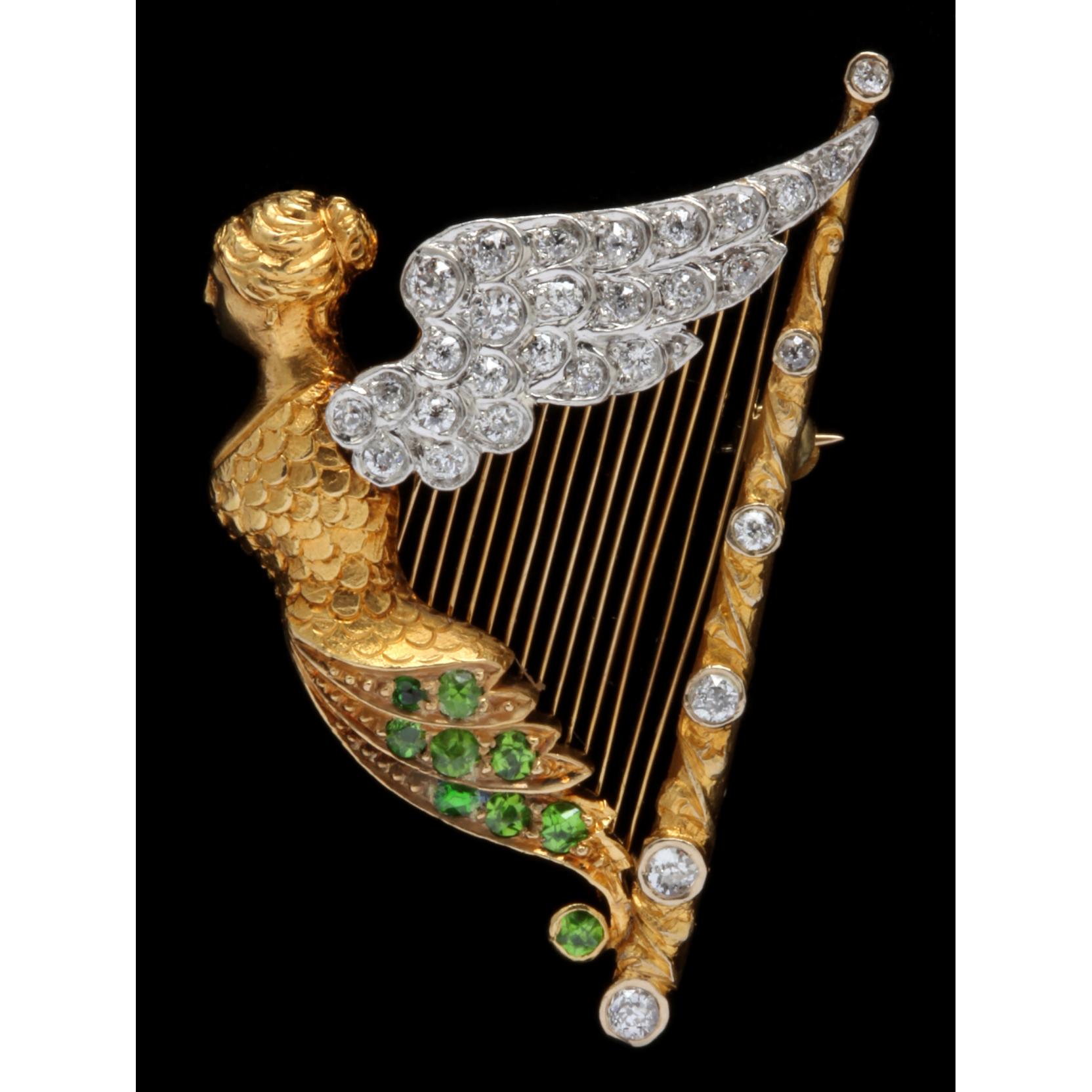 Celtic Harp Brooch Gold