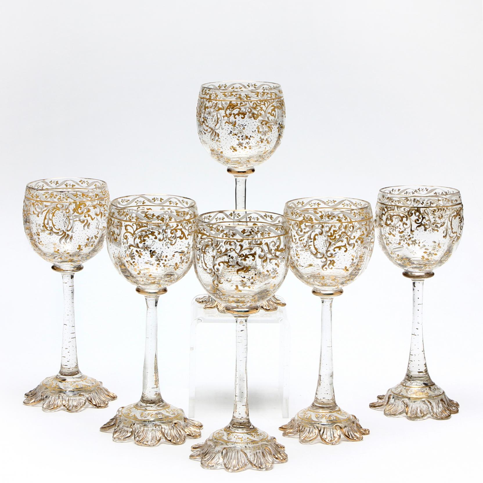 Set of Six Antique Moser Port Wine Glasses