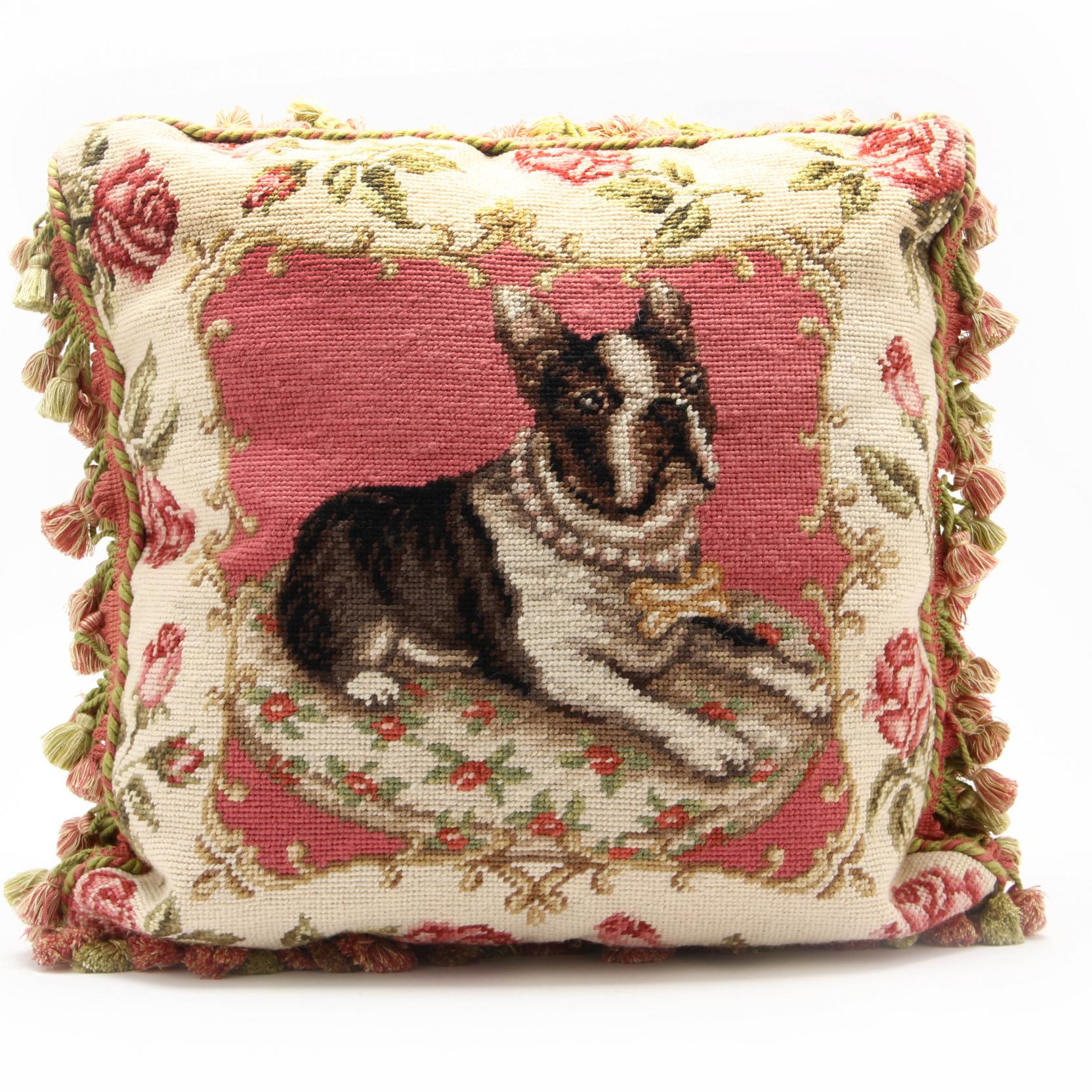 Needlepoint Boston Terrier Pillow