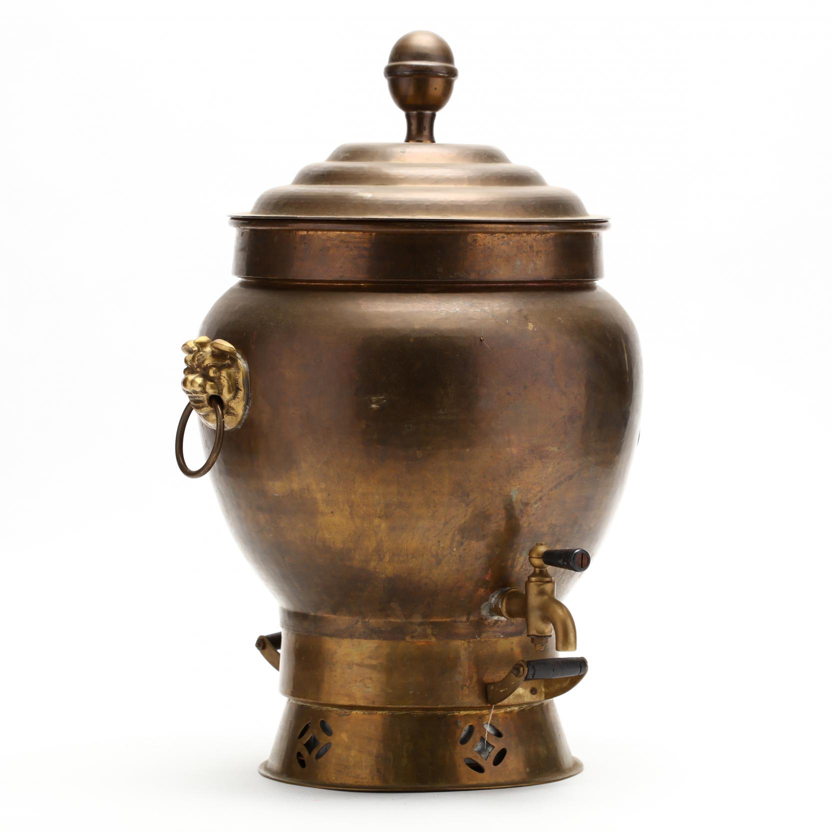 Vintage Asian Brass Samovar Censer Converted to Hot Water Pot w/ Foo D