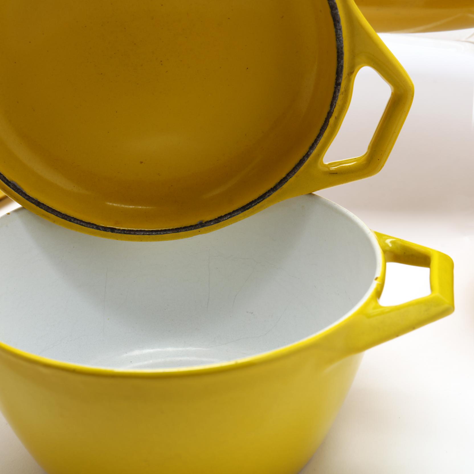 Copco Danish Modern Cast Iron Yellow Enamel Cookware for Sale in