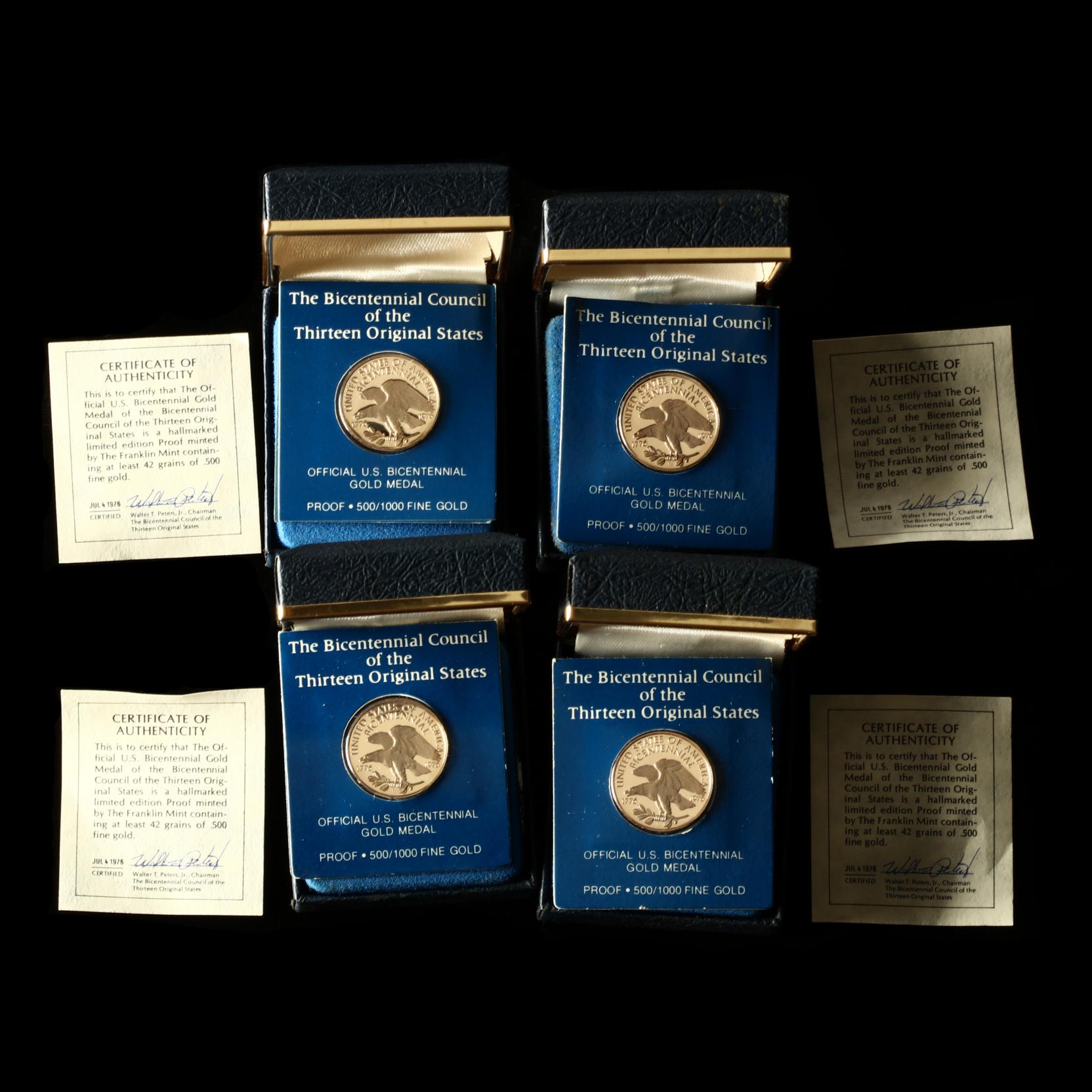 Four Franklin Mint .500 Fine Gold Bicentennial Medallions (Lot