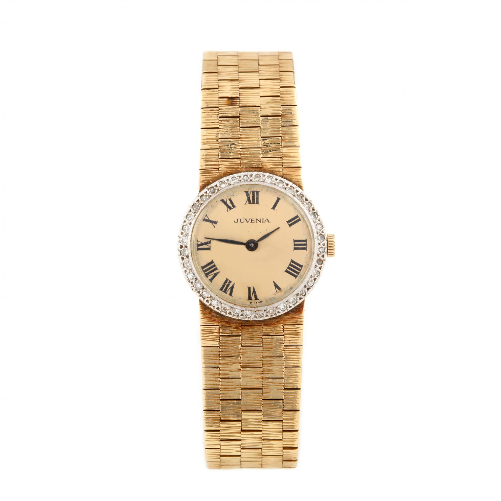 Juvenia gold discount watch with diamonds