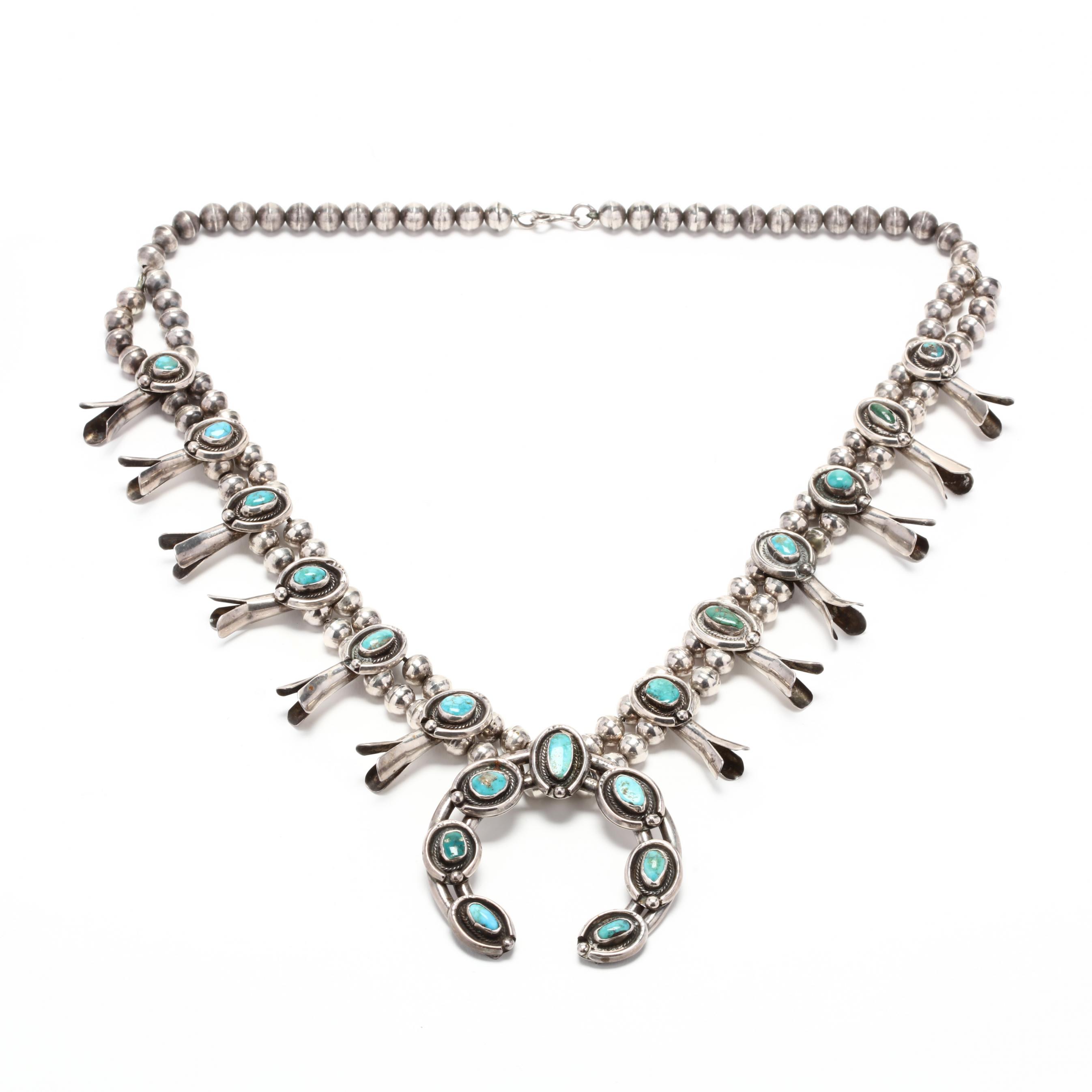 Silver and Turquoise Squash Blossom Necklace (Lot 4160 - Fine Estate ...