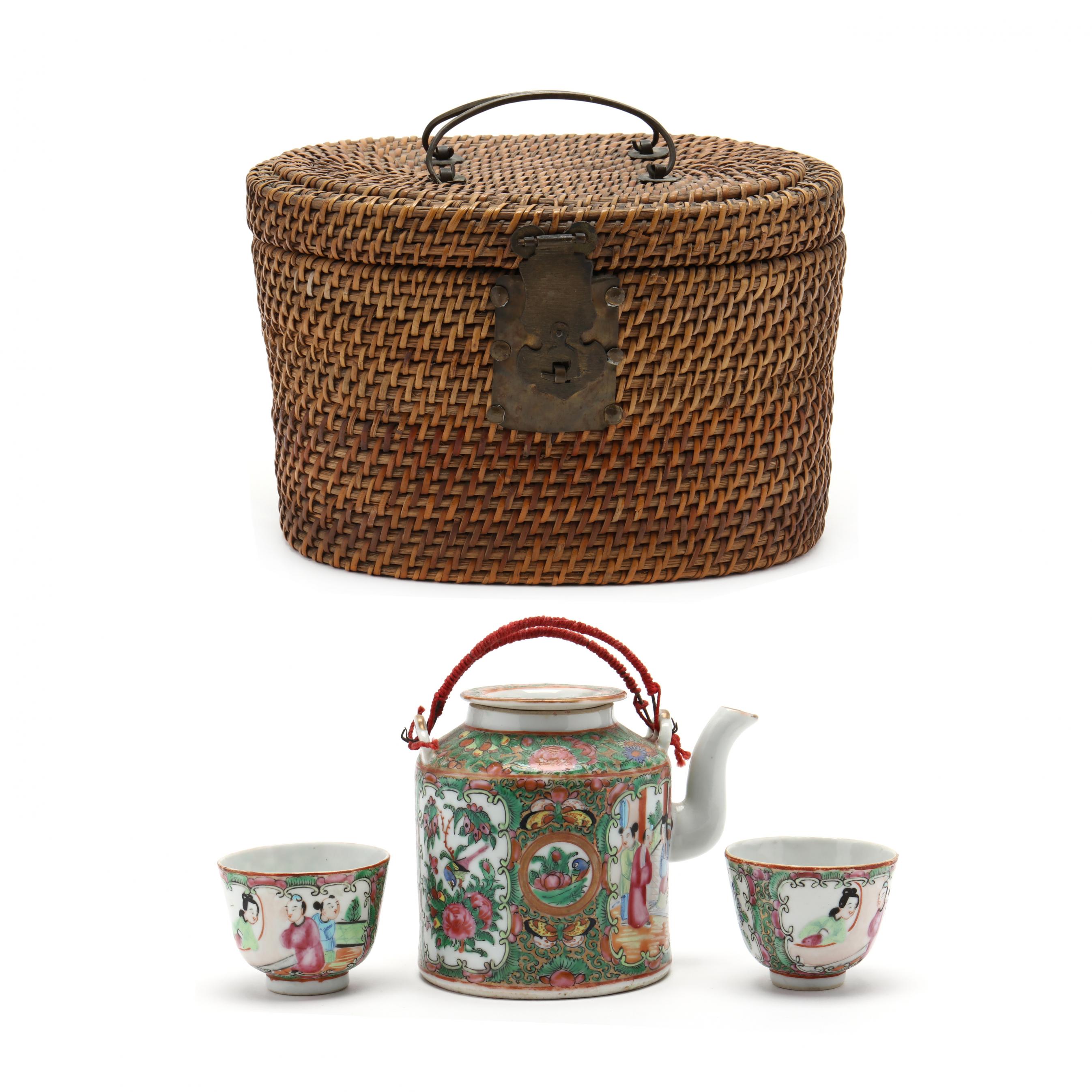 ceramic tea set with basket