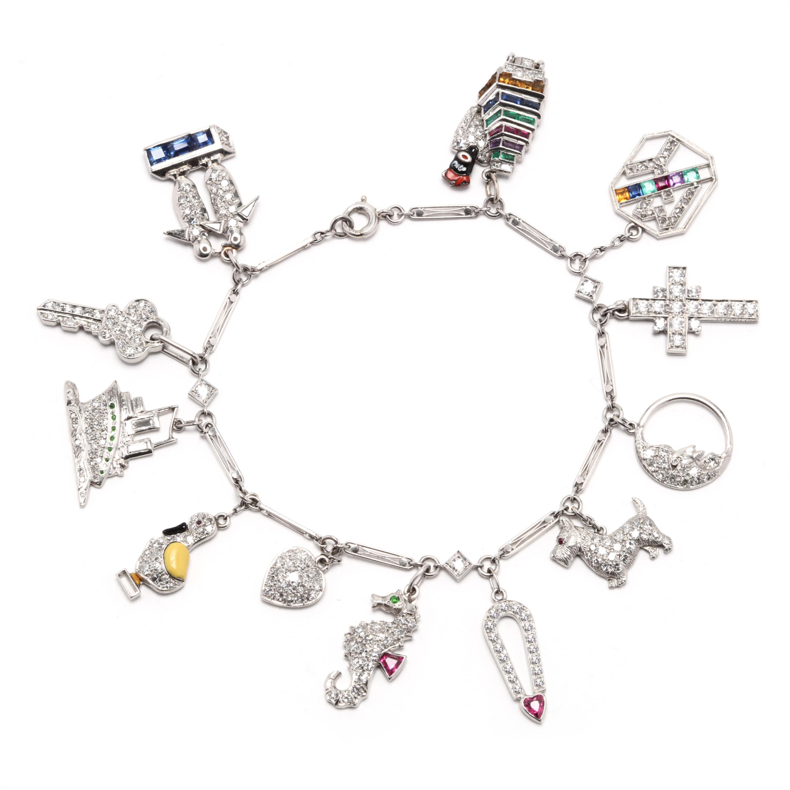 Art Deco Platinum and Diamond Charm Bracelet Lot 55  Upcoming The  Important Spring Auction Saturday March 14thMar 14 2020 1000am