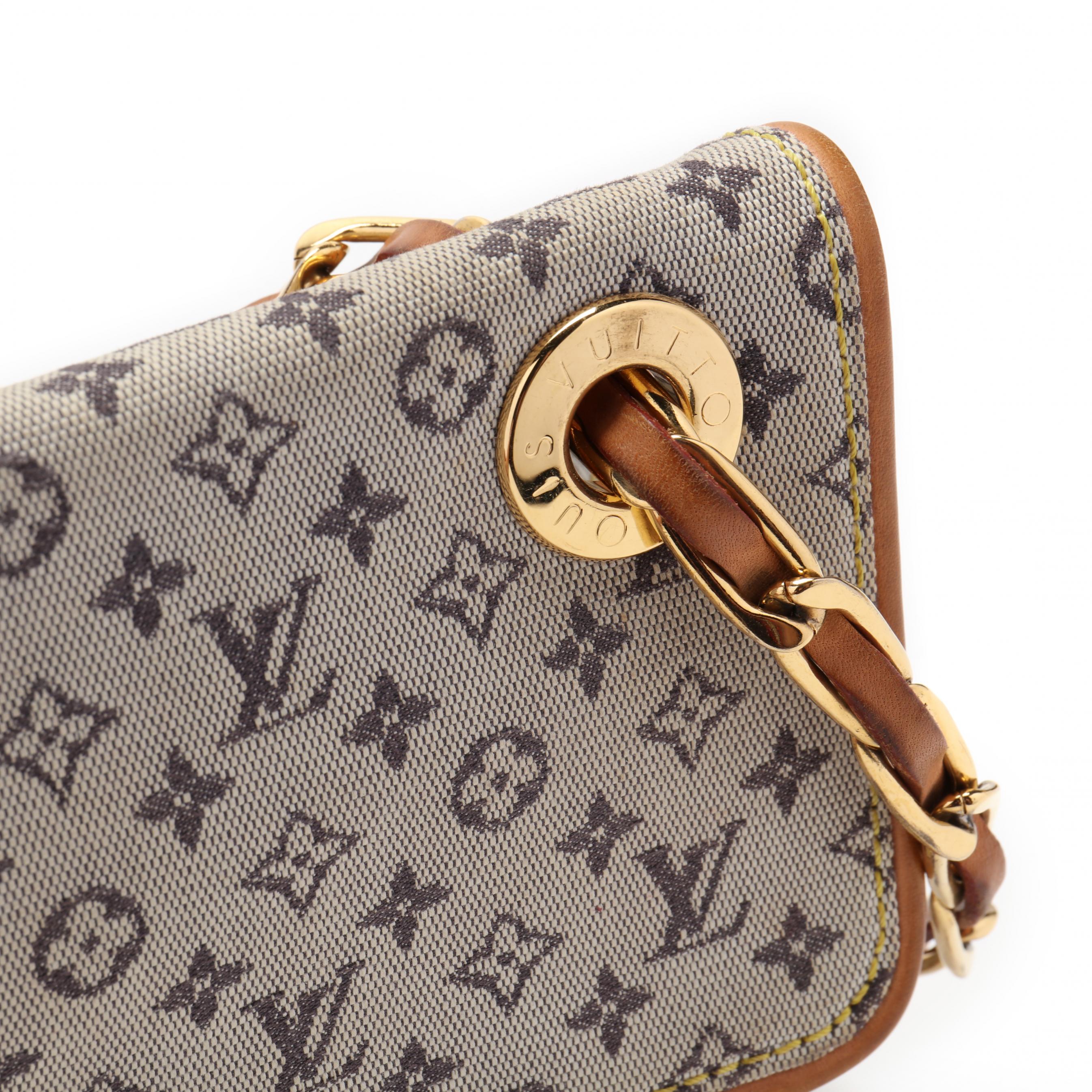 Louis Vuitton Grey x Navy Monogram Mini Lin Camille Crossbody Chain Flap Bag  928lv83