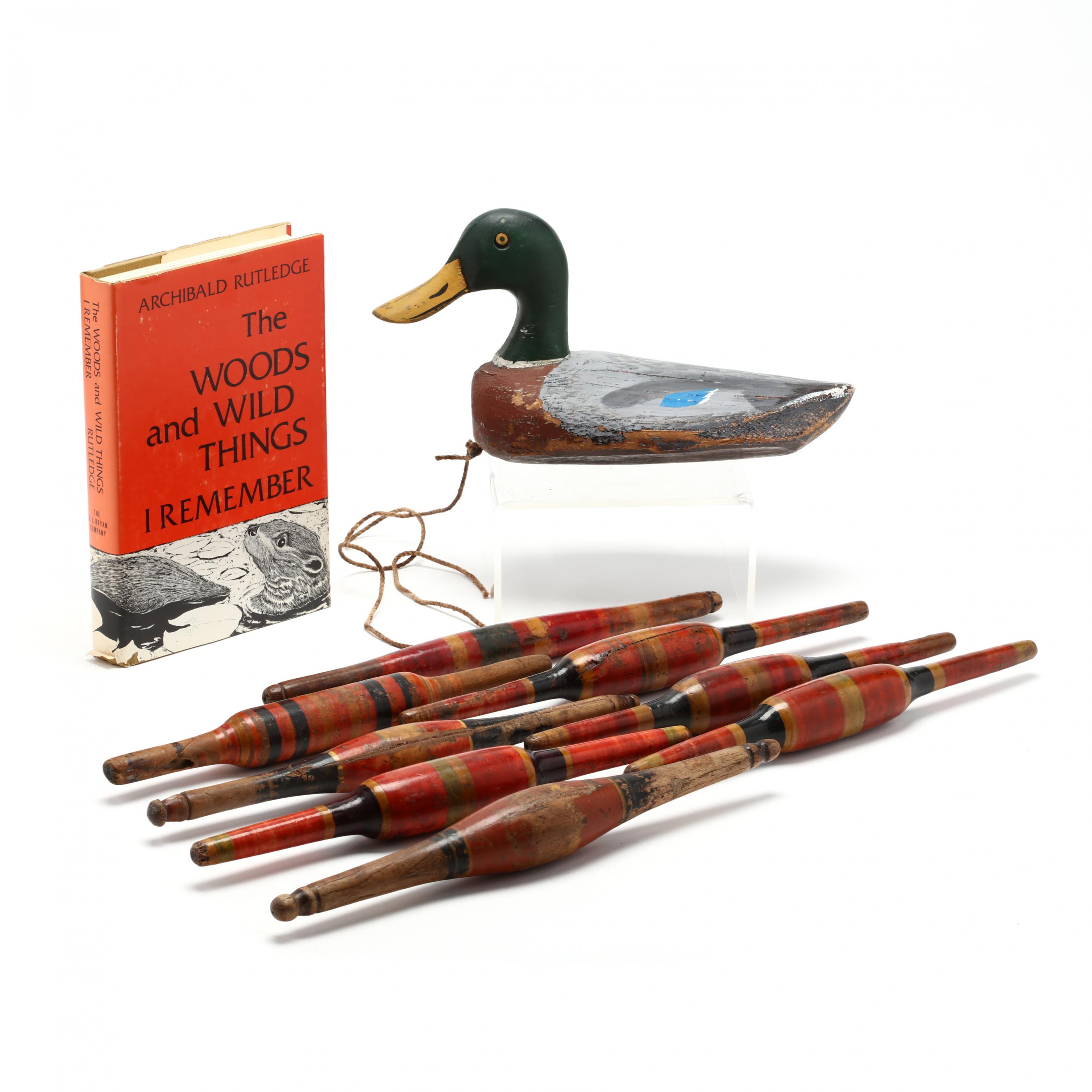 Palm Frond Mallard Decoy, Vintage Fishing Bobbers and Archibald Rutledge  Memoir (Lot 1071 - From the Personal Collection of Bob TimberlakeNov 14,  2020, 9:00am)