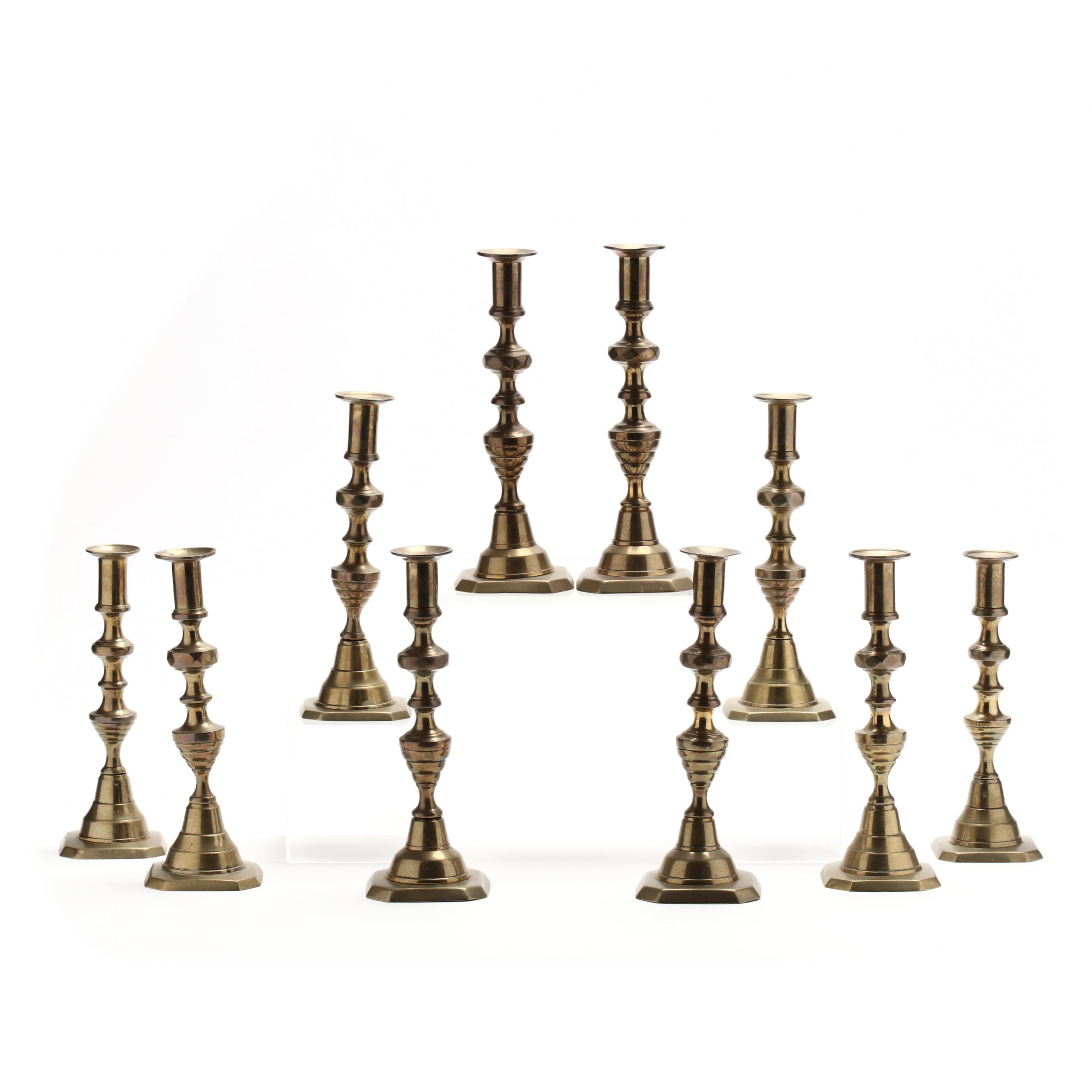 Sold at Auction: PAIR OF ENGLISH BRASS PUSH-UP CANDLESTICKS 19th