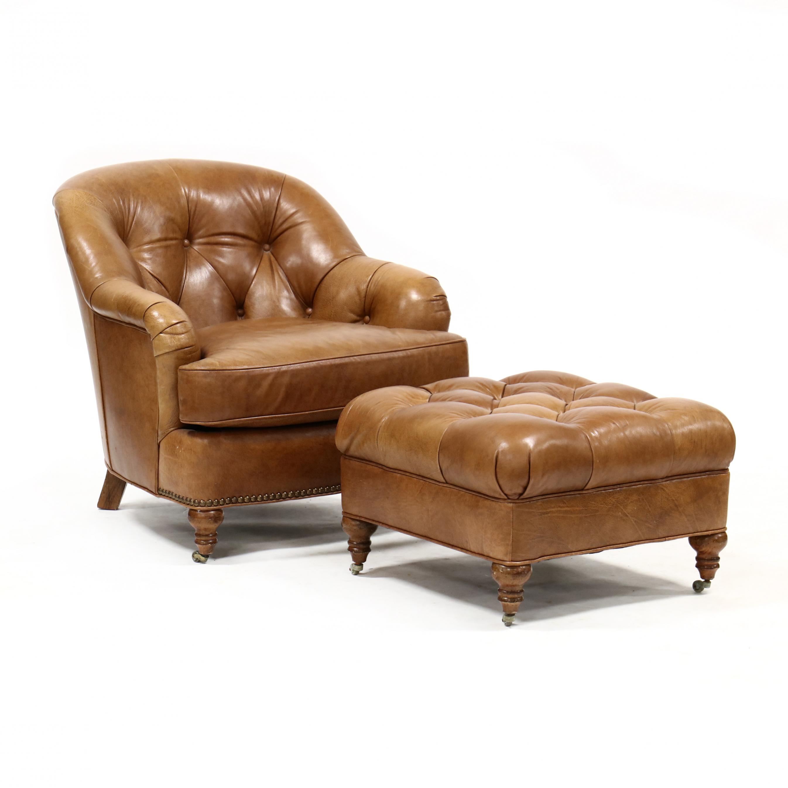 Leather club deals chair with ottoman