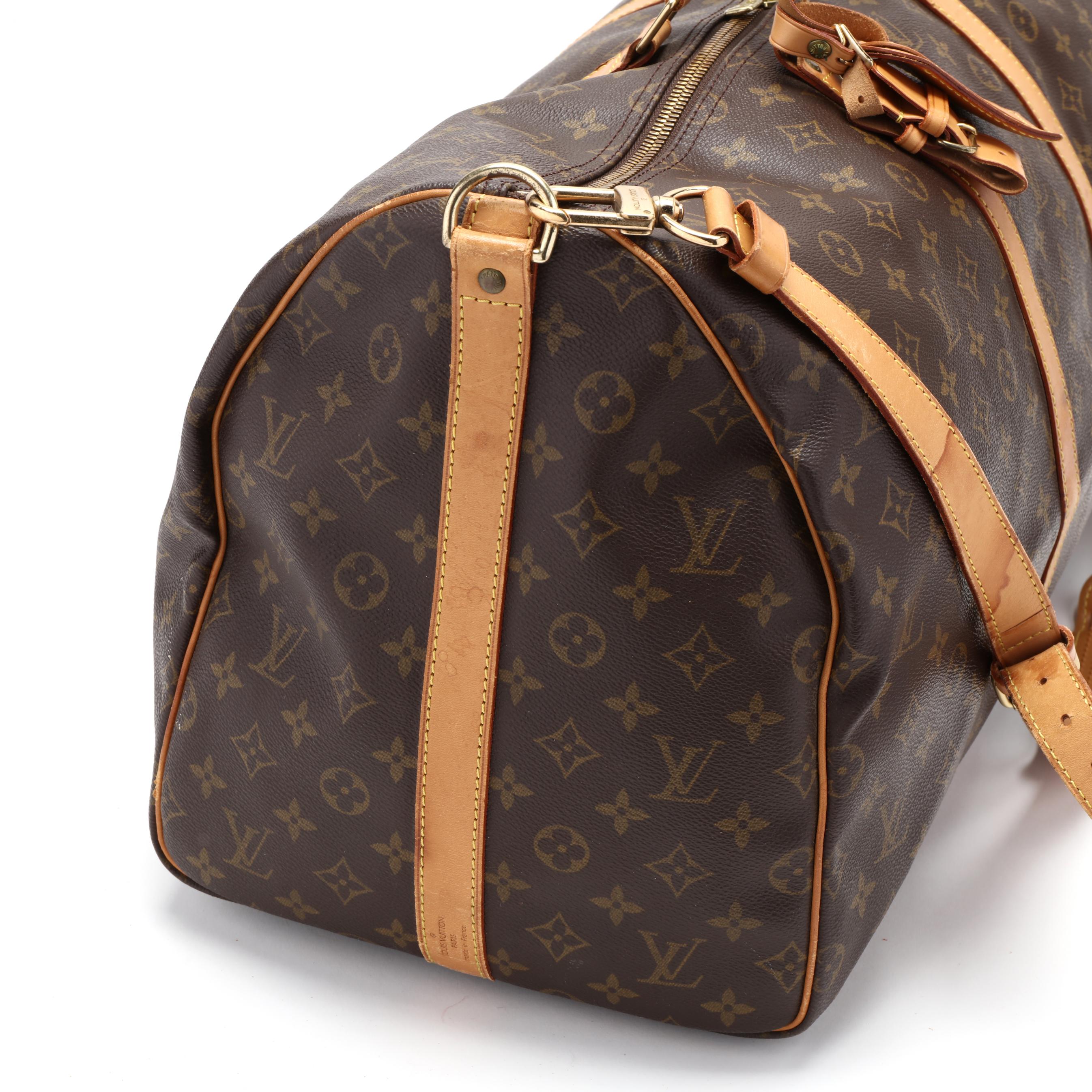 Louis Vuitton, Bags, Louis Vuitton Monogram Lv 55 Keepall Bandolier Strap  Luggage Tag Lock Key
