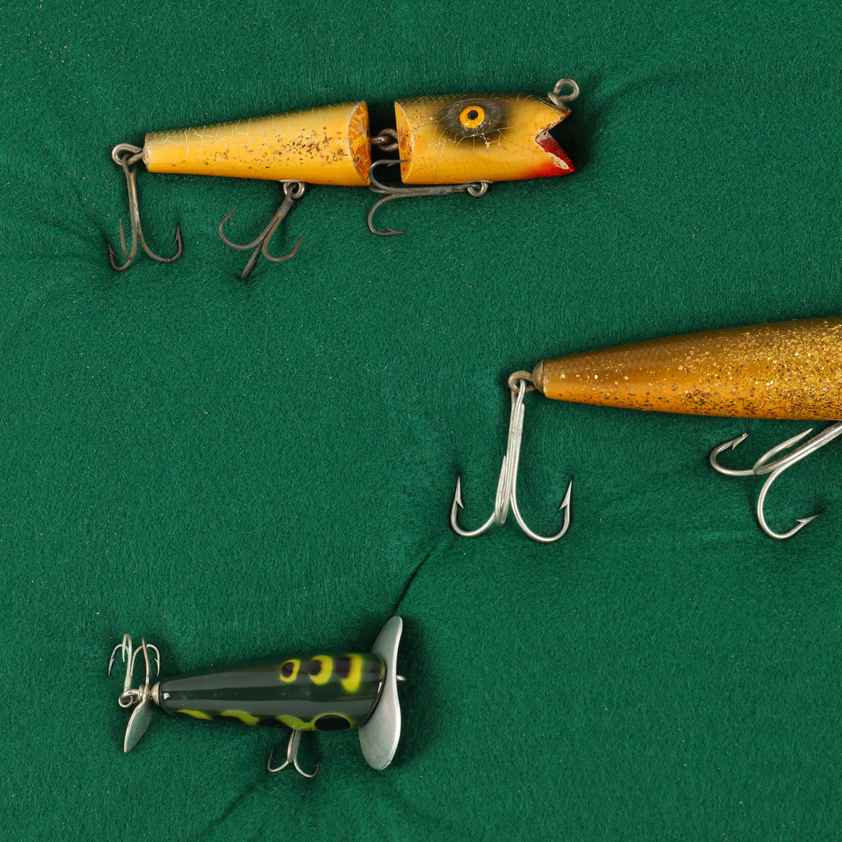 Shadow Box With 3 Vintage Fishing Lures