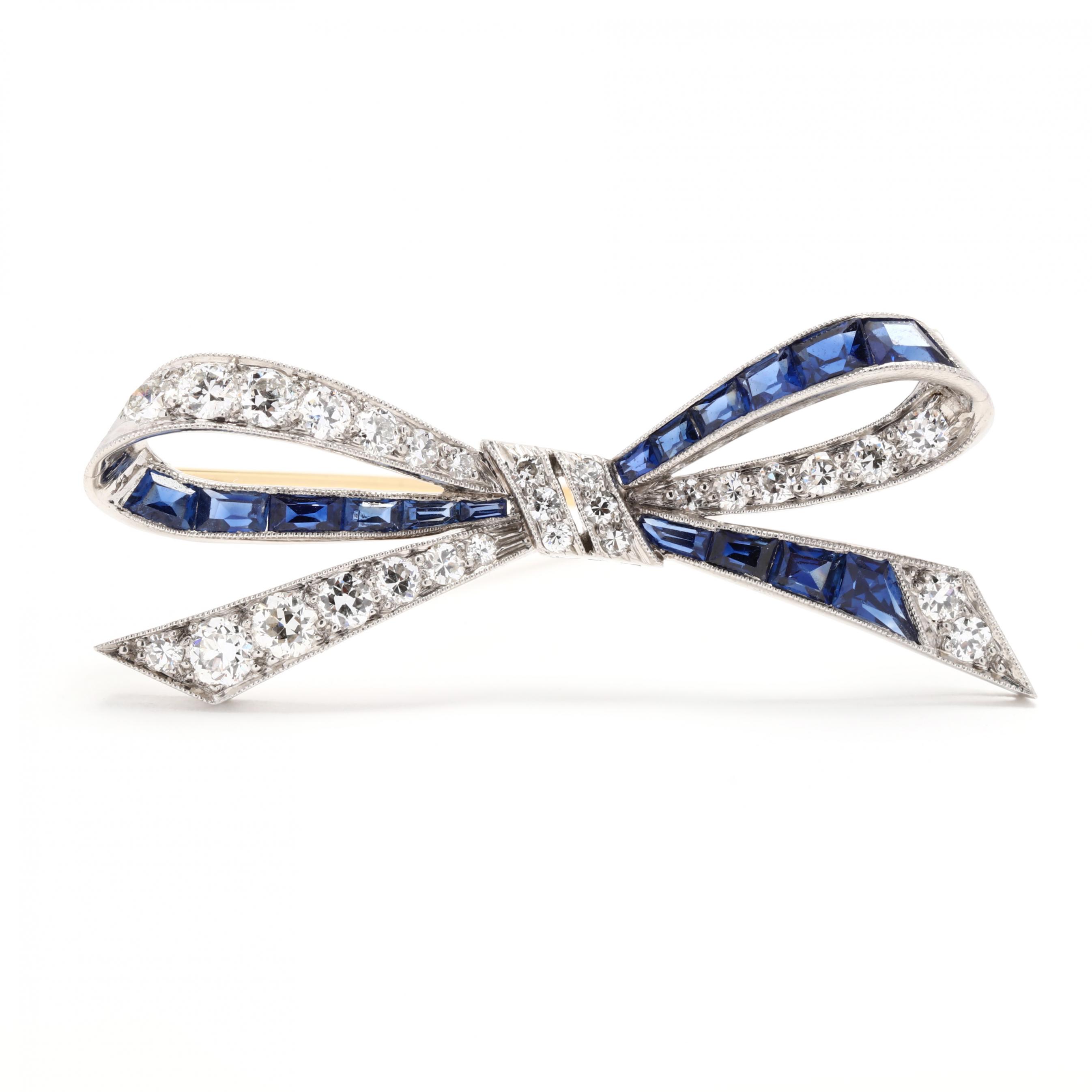 Diamond Sapphire Bow Brooch