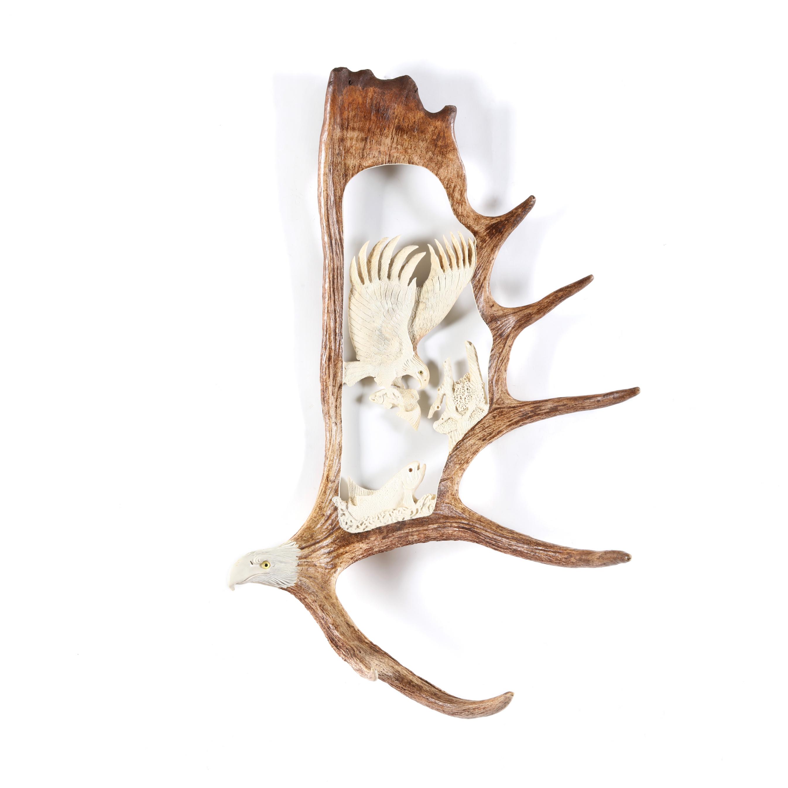 Carved purchases signed moose antler