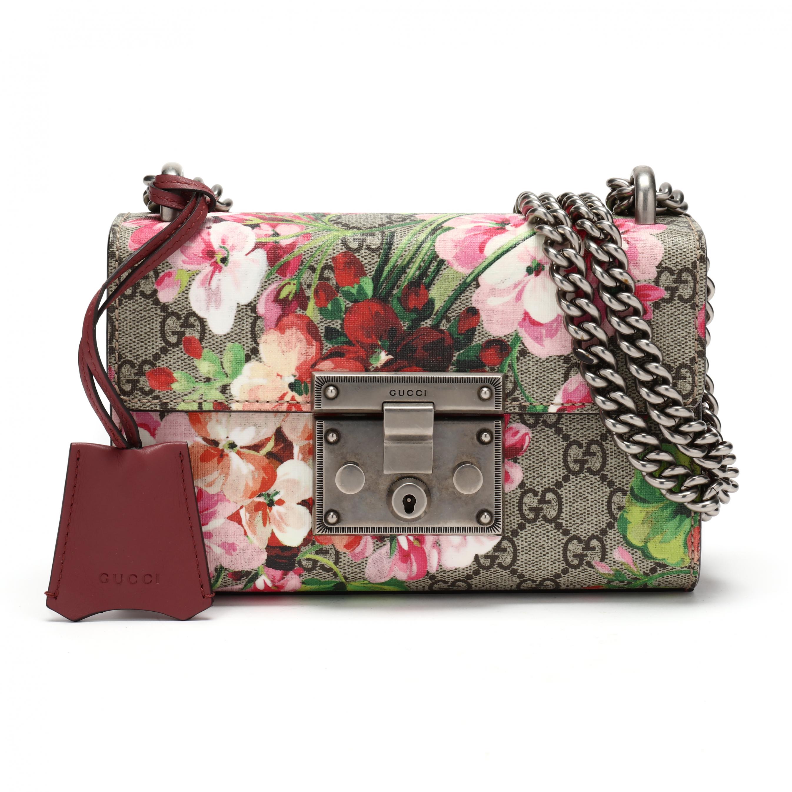 Gucci Gg Blooms Large Canvas & Suede Pouch In Beige Pink