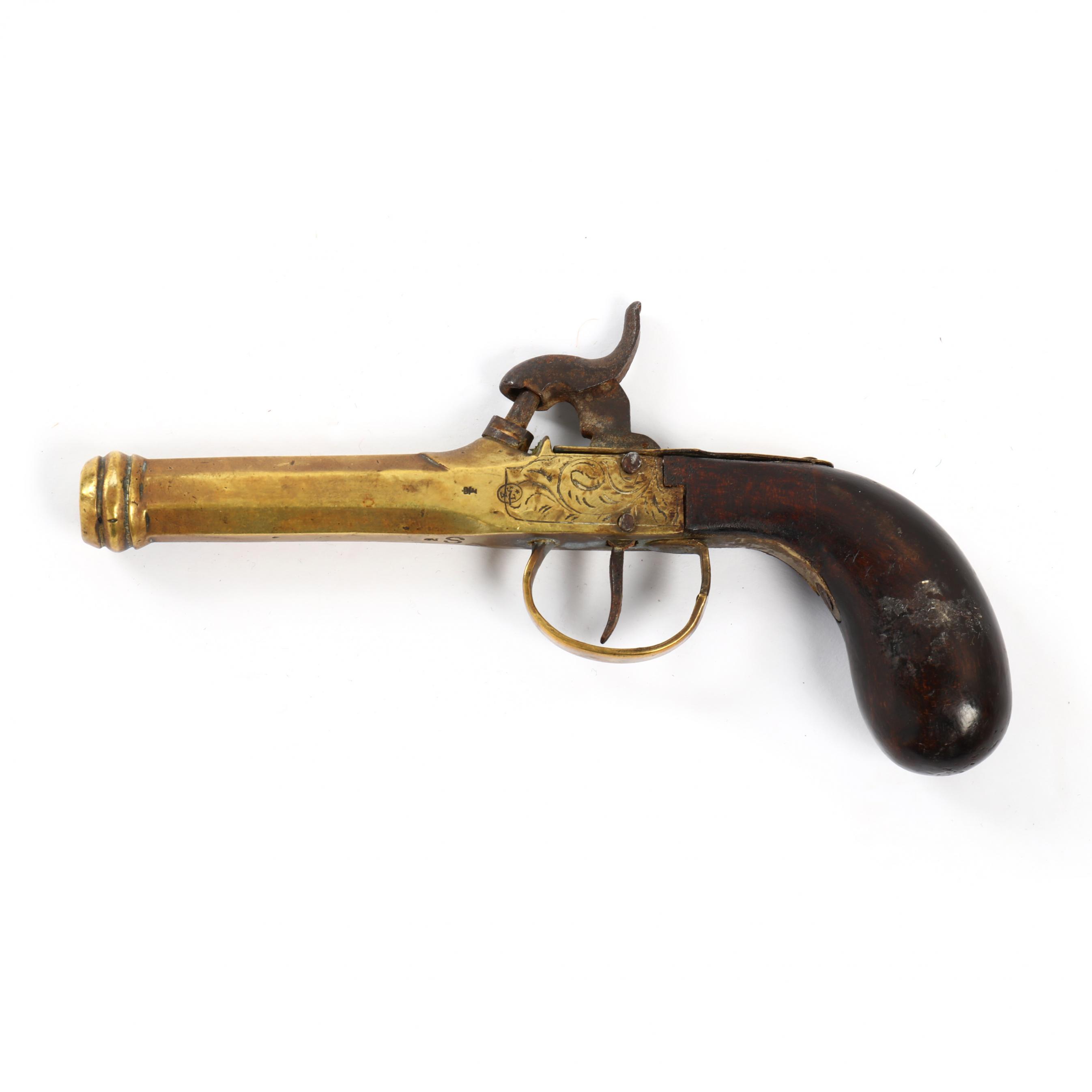 Lot 260 - A Belgian brass percussion pistol