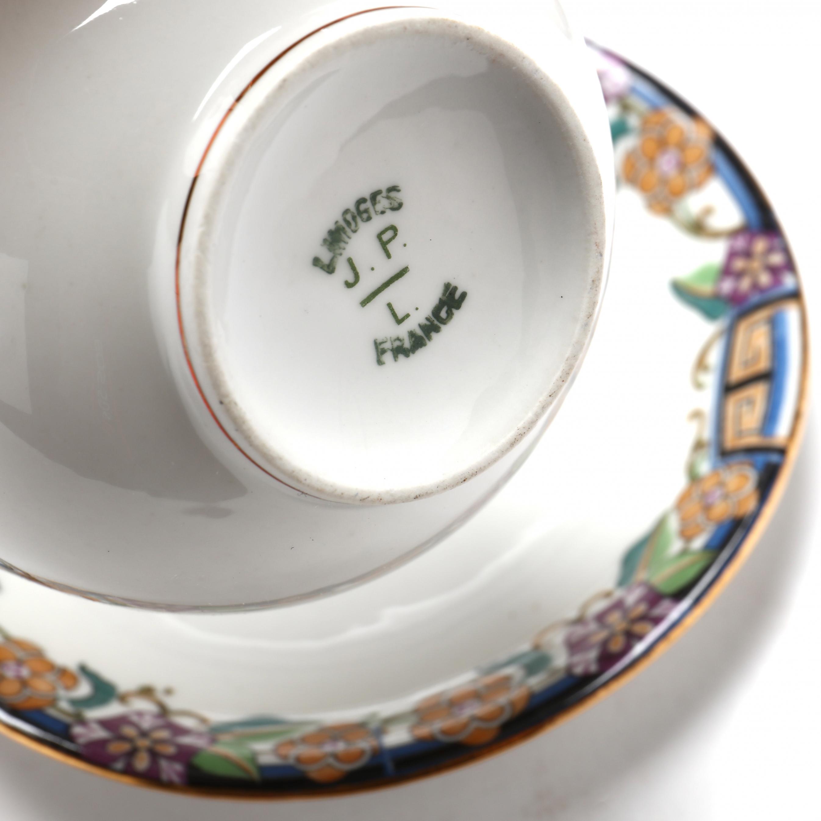 POUYAT, Limoges. Nine cups and TWELVE saucers in porcel…