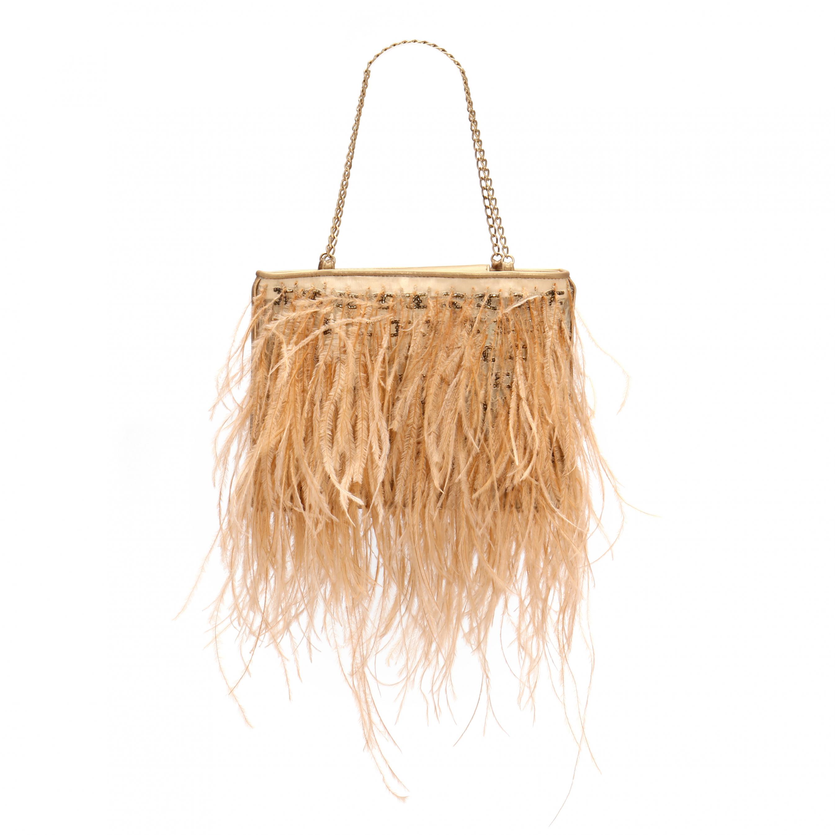 Chanel Chain Strap Shoulder Bag Ostrich Feather