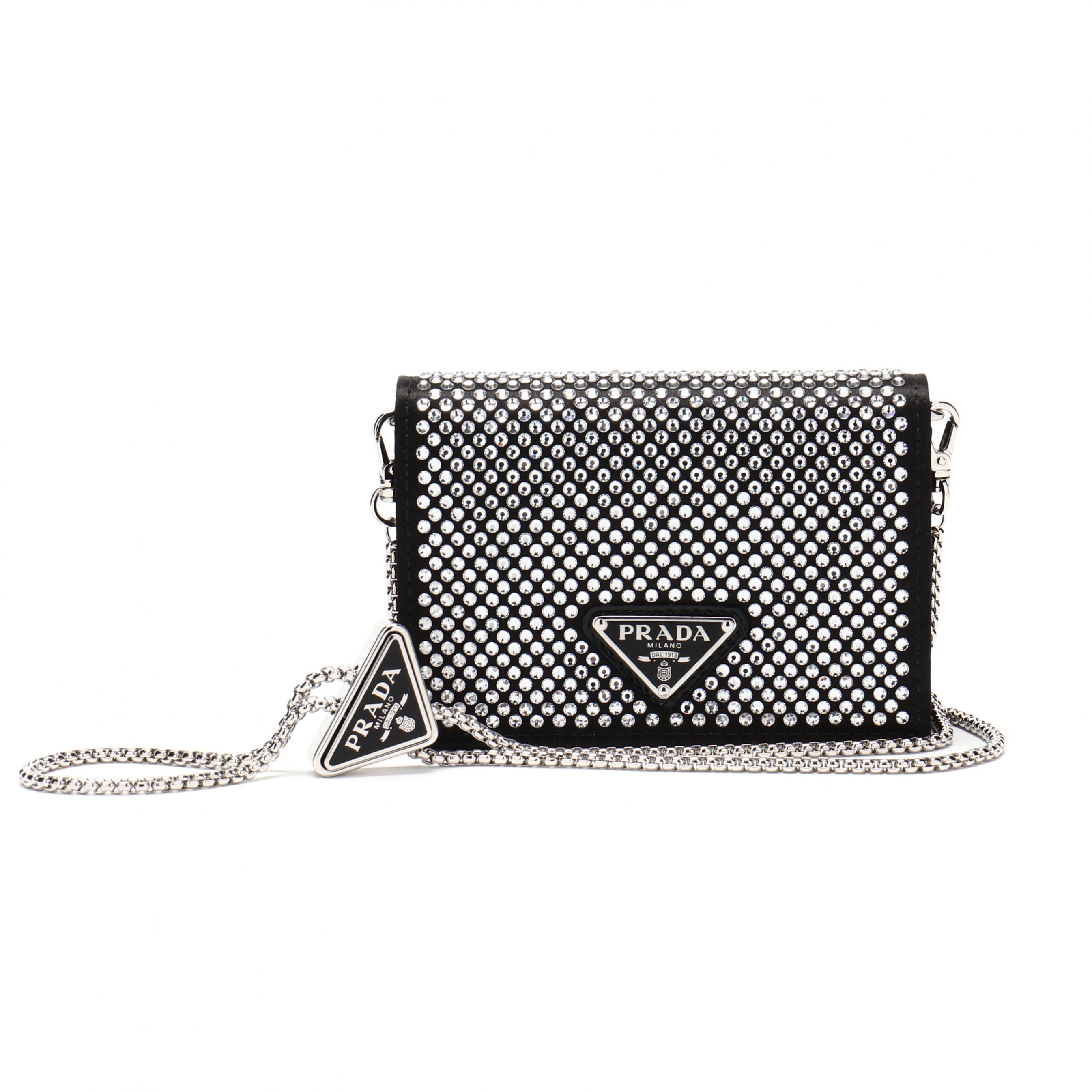 PRADA Crystal Embellished Leather Cardholder