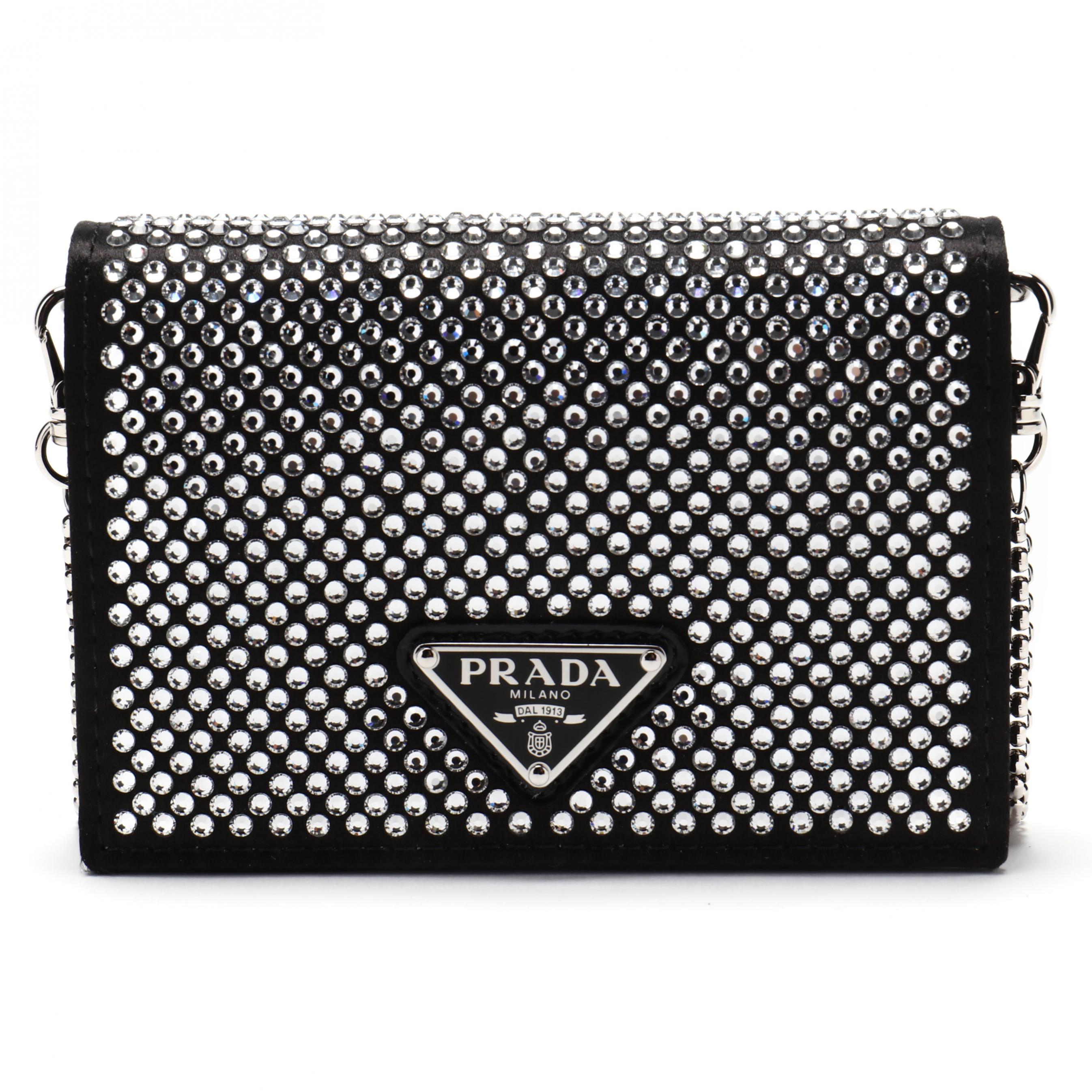 Prada Satin Crystal Cardholder with Chain, Prada Handbags