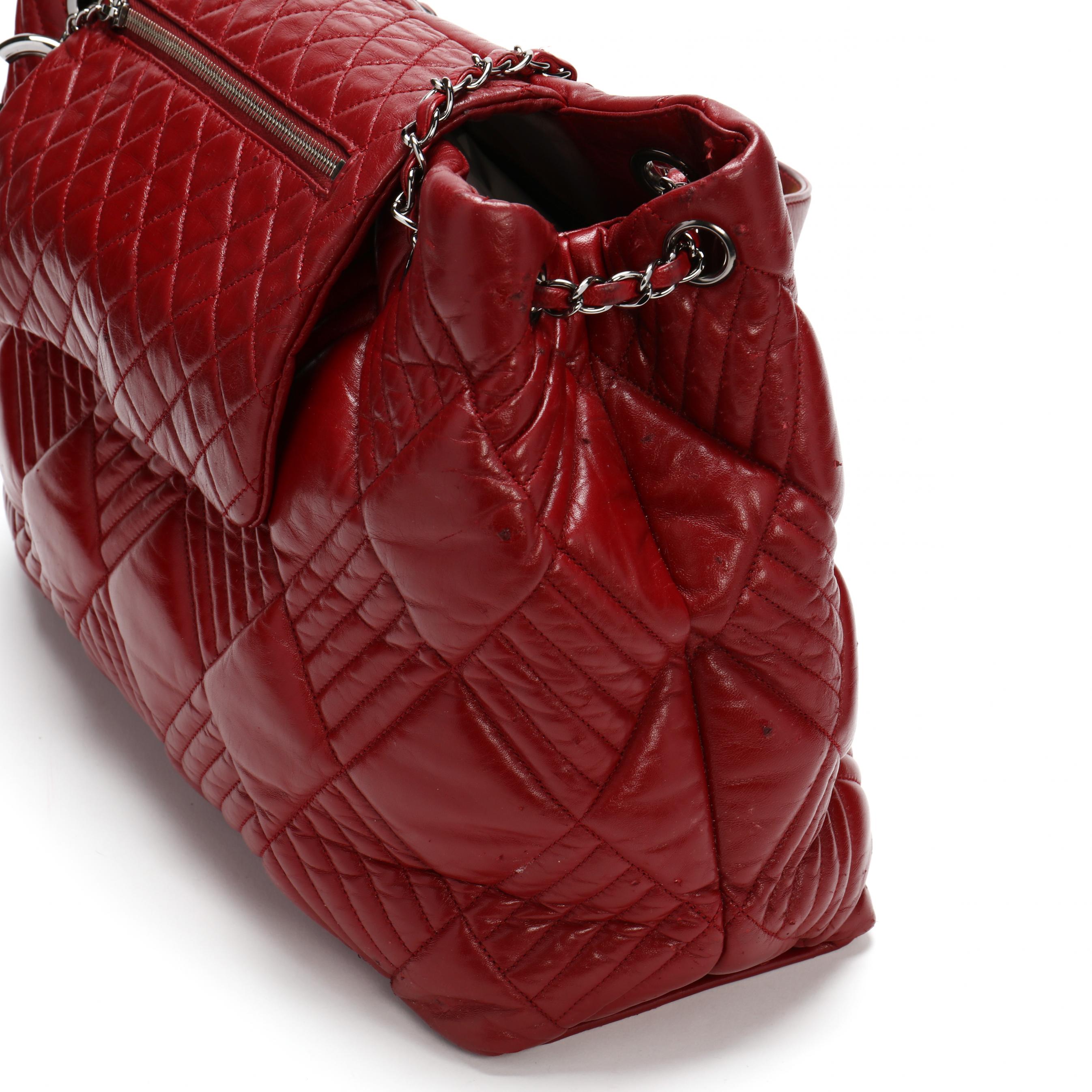 Lot 2 - A Chanel bordeaux-red quilted lambskin leather