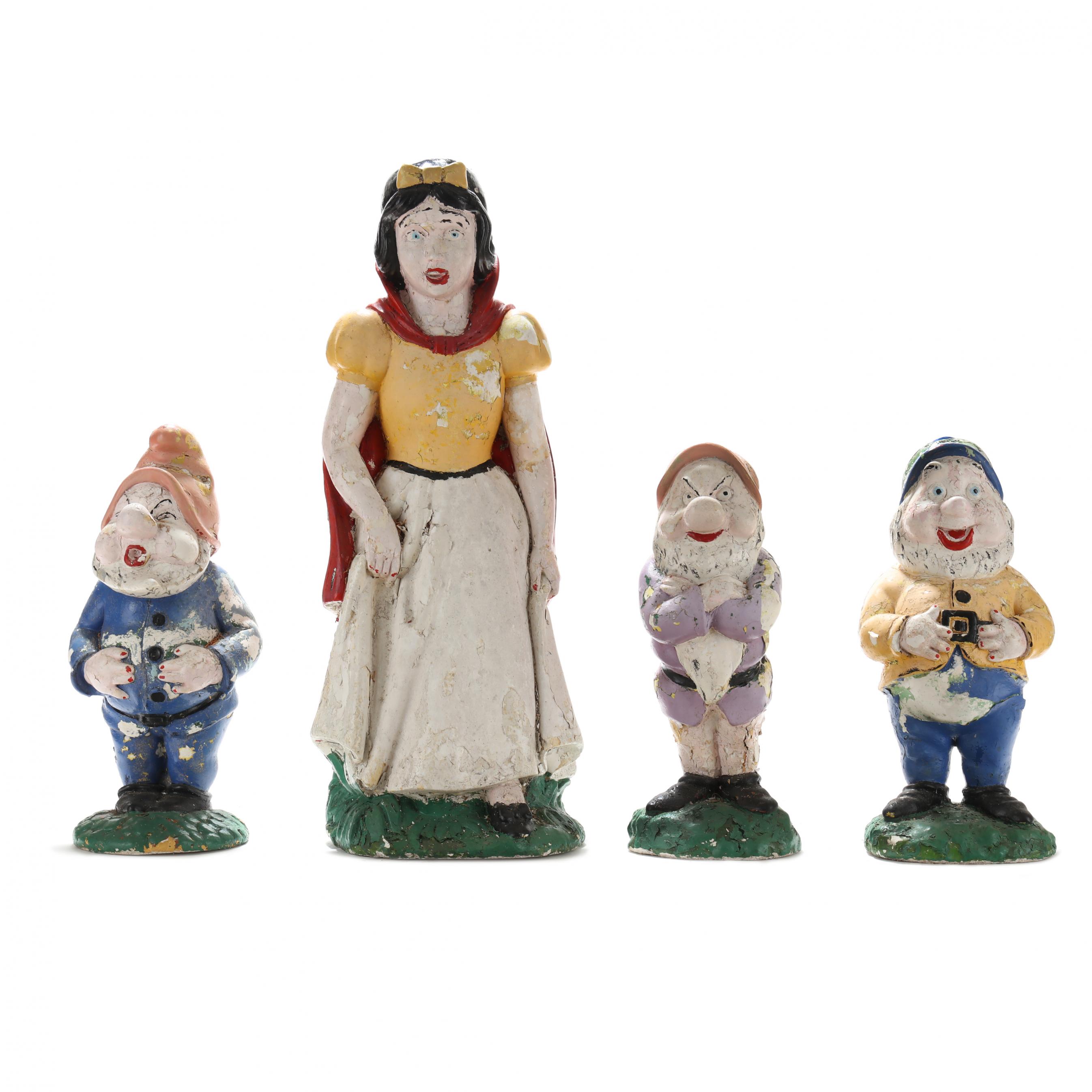 Large vintage ceramic Snow White and the Seven Dwarfs statue in good blue