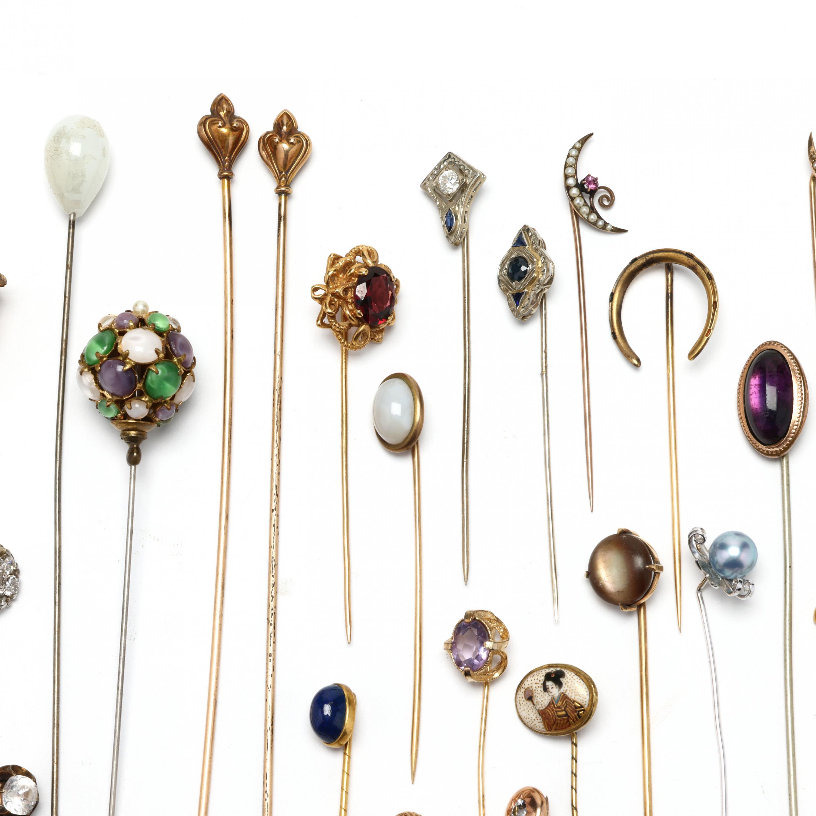 Collection Of Thirty-two Antique And Vintage Stick Pins Auction