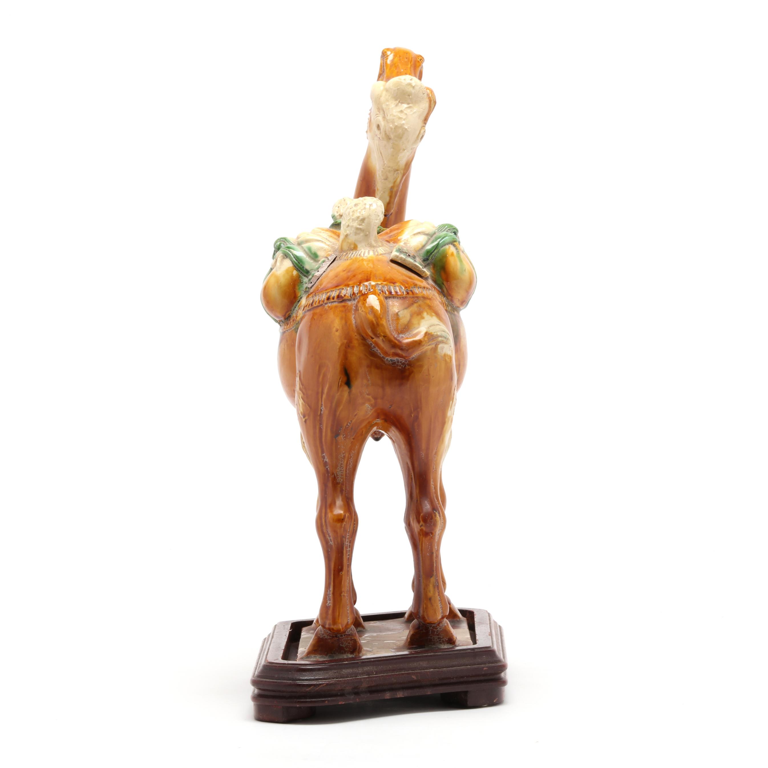 Chinese Sancai Glaze Ceramic Camel Tang 2024 Style Statue Figurine Face Saddle 9.5”