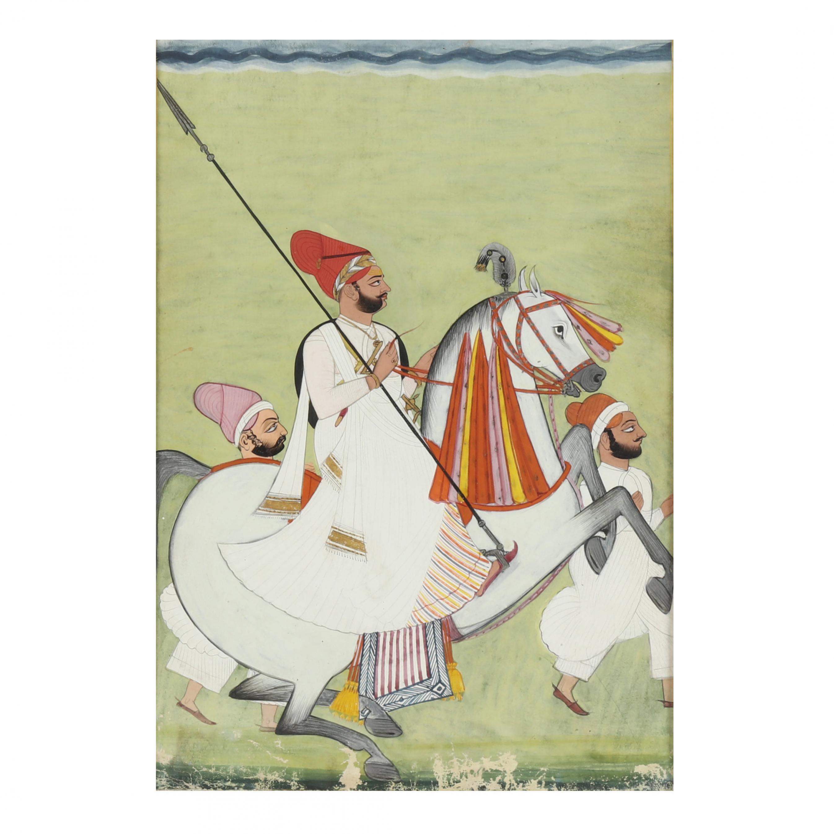 An Indian Miniature Painting of Ruler on Horseback (Lot 1176 