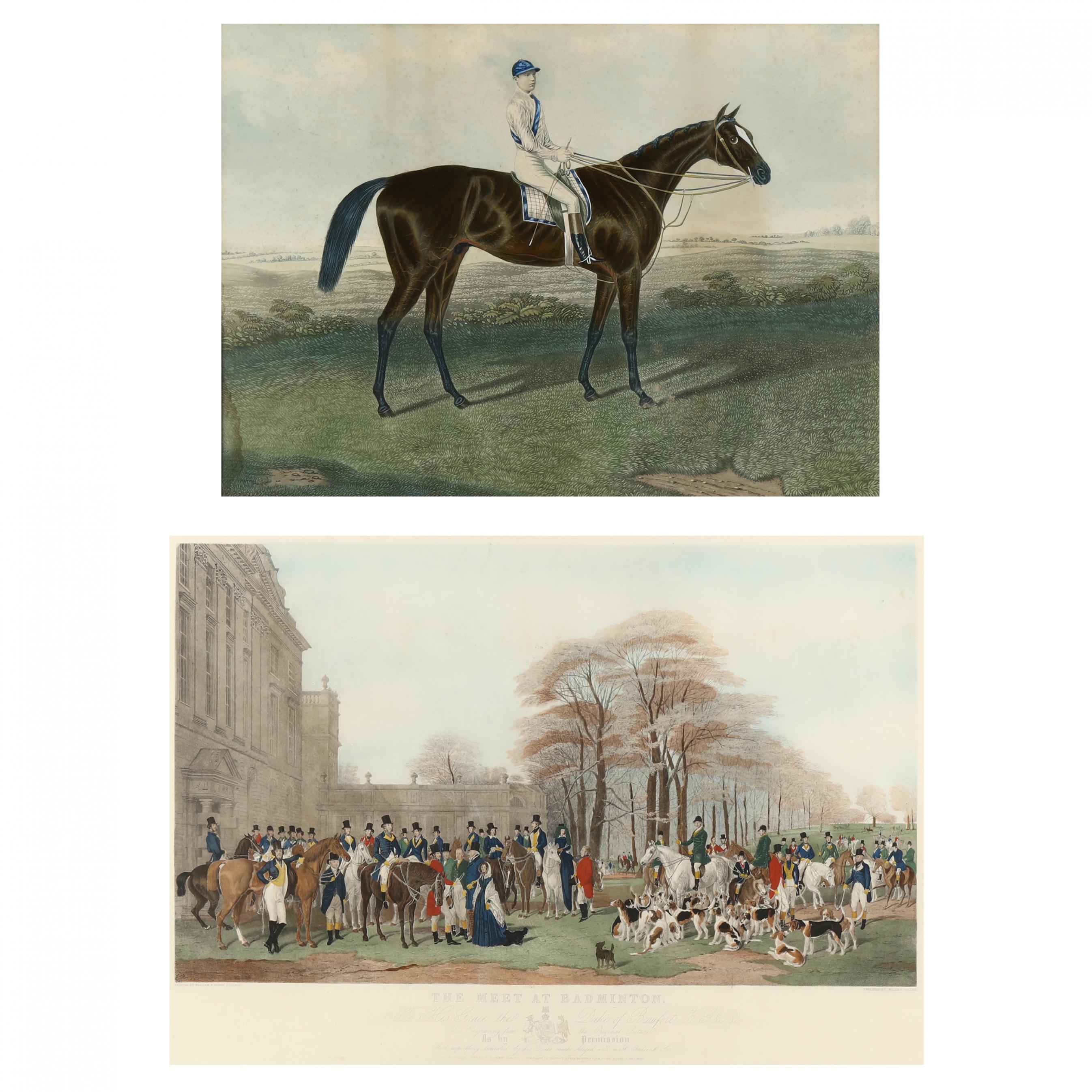 2 Antique Etching Hand Colored horse and dogs equestrian signed Hadley Frost. online G