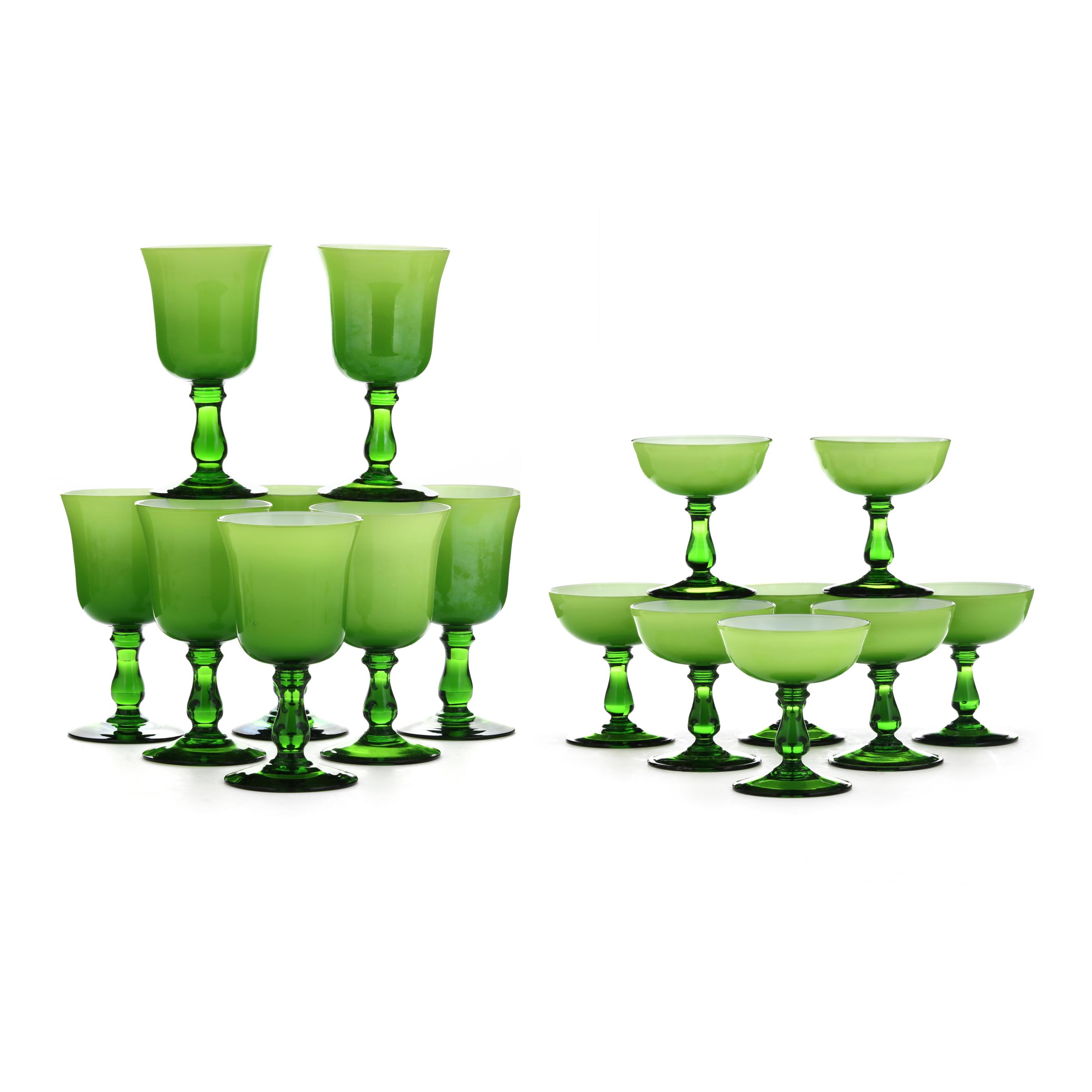 Vintage Martini Glasses - Green Bowl & Clear outlet Stem -Set of 2 - 8 3/4