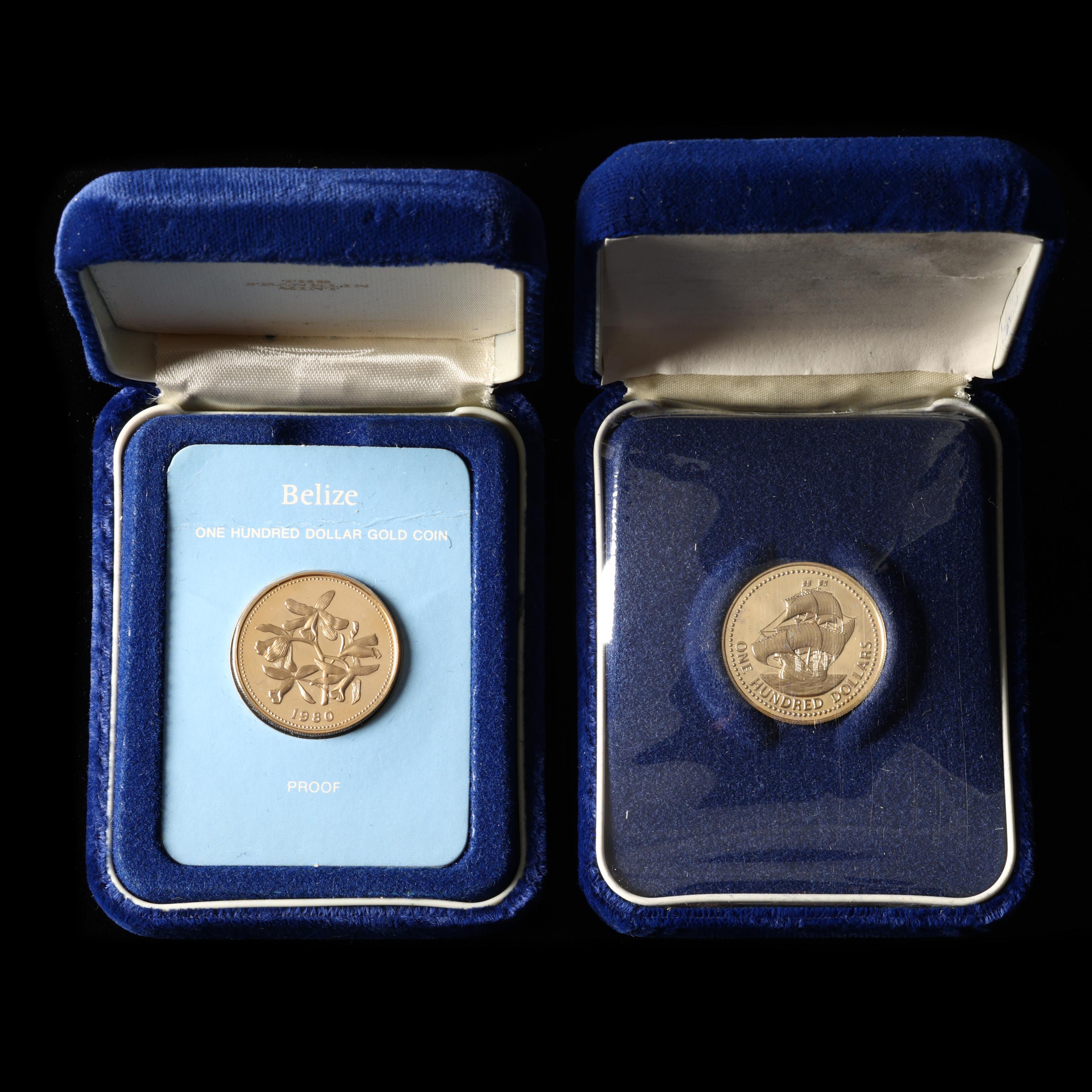 1975 Barbados $100 Gold Coin and 1980 Belize $100 Gold Coin (Lot 3014 -  Worldwide Collector & Bullion Coin AuctionOct 2, 2024, 10:00am)