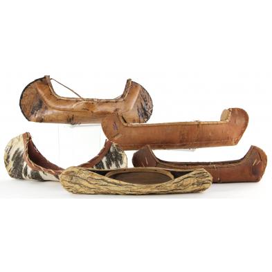 five-vintage-birch-bark-canoe-models