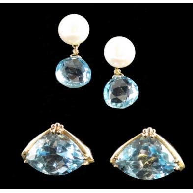 two-pairs-of-gold-and-blue-topaz-earrings