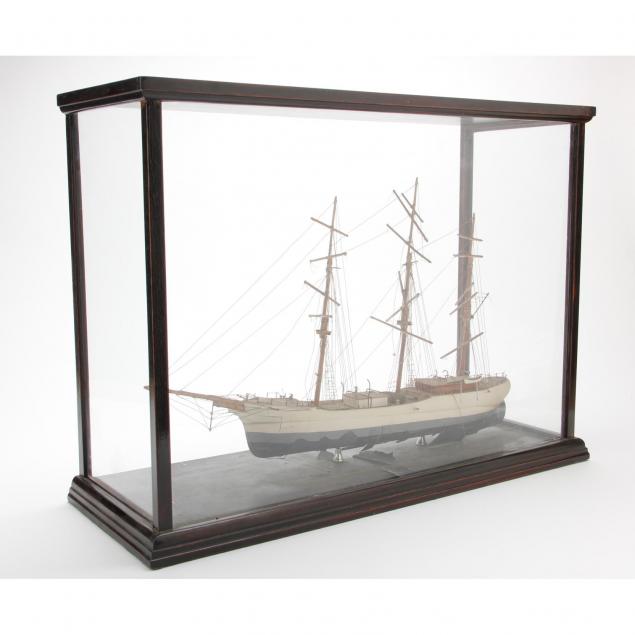 vintage-painted-ship-model-in-case