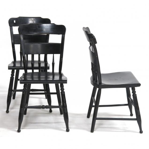 three-painted-early-american-plank-seat-chairs