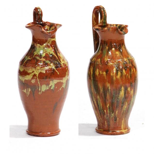 pair-of-joe-owen-multi-glaze-rebecca-pitchers