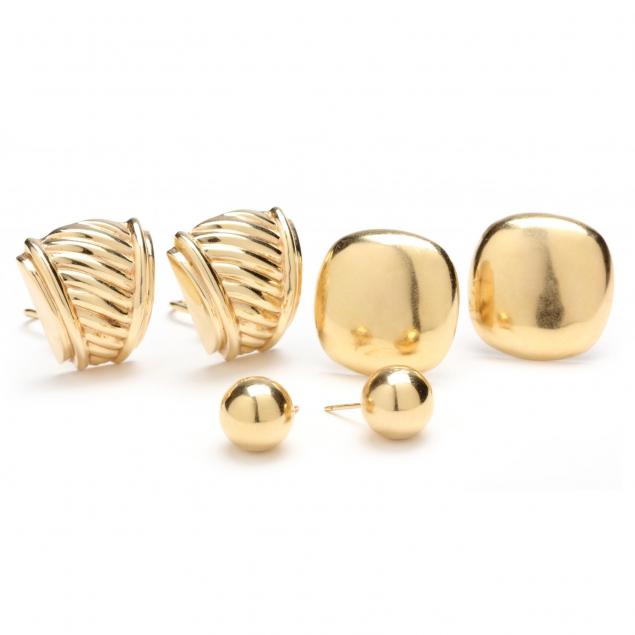 three-pair-14kt-yellow-gold-earrings