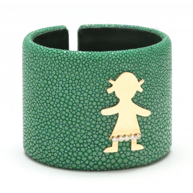 14kt-shagreen-and-diamond-cuff-bracelet-marcella-ciceri