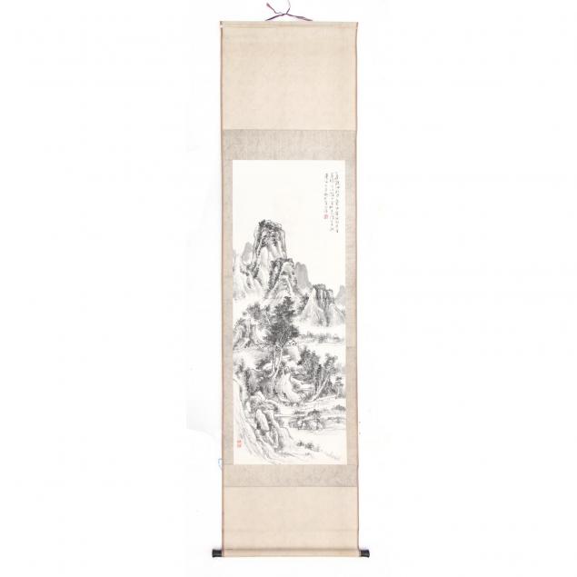 chinese-ink-scroll-painting-of-a-mountainous-landscape