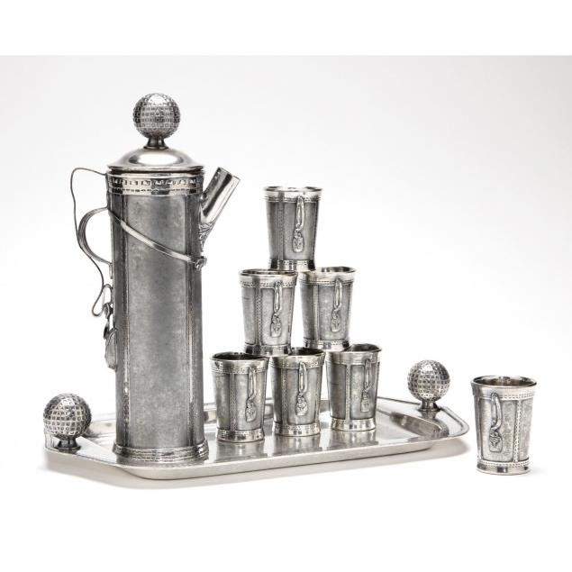 a-novelty-silverplate-golfing-cocktail-shaker-cups-tray