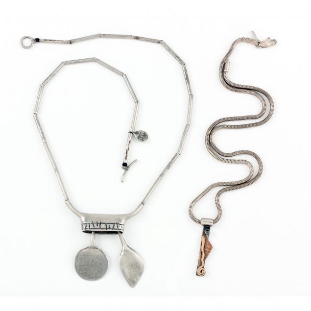 two-modernist-designer-sterling-silver-necklaces