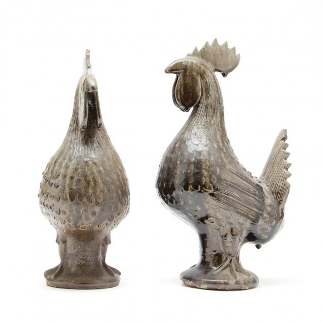 georgia-folk-pottery-a-pair-of-clint-alderman-roosters