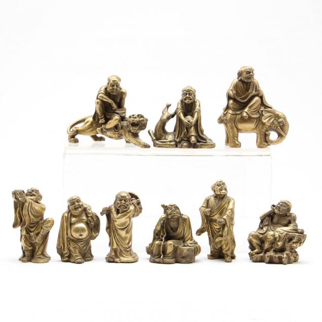 nine-asian-small-brass-statues