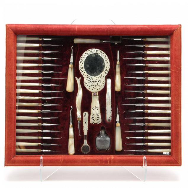 rare-mother-of-pearl-handled-dental-instrument-set-in-presentation-case