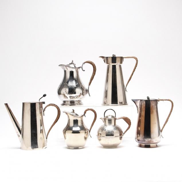 six-fine-sheffield-silverplate-pitchers