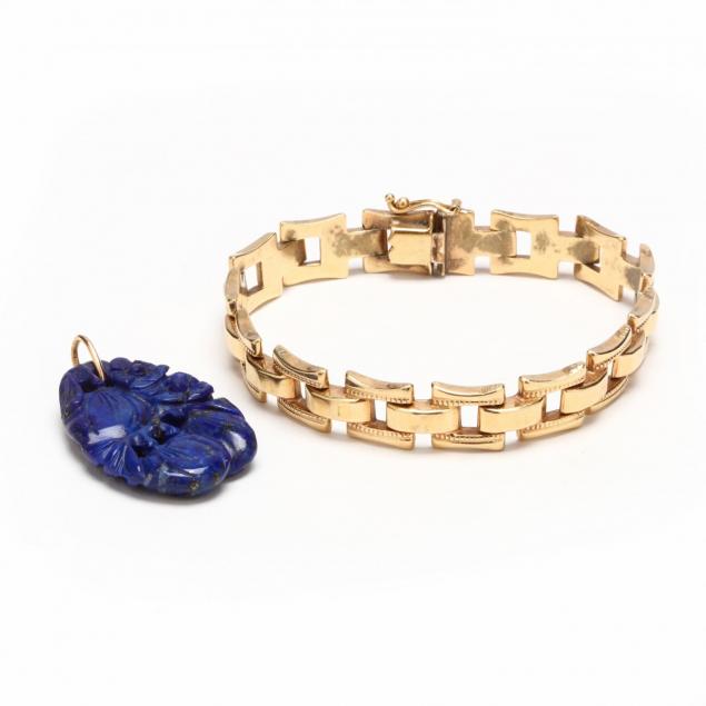 14kt-gold-bracelet-and-a-lapis-lazuli-pendant