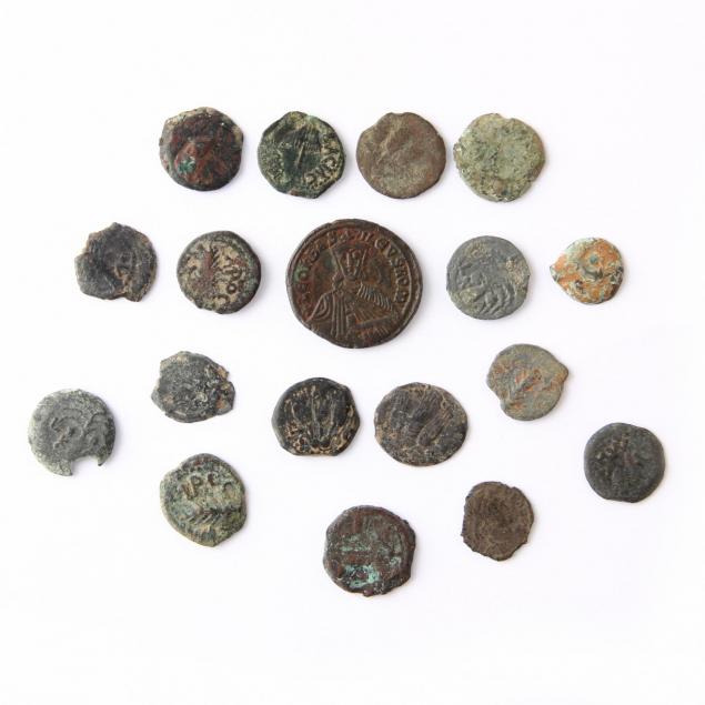 group-of-eighteen-ancient-bronze-coins-mostly-judaean