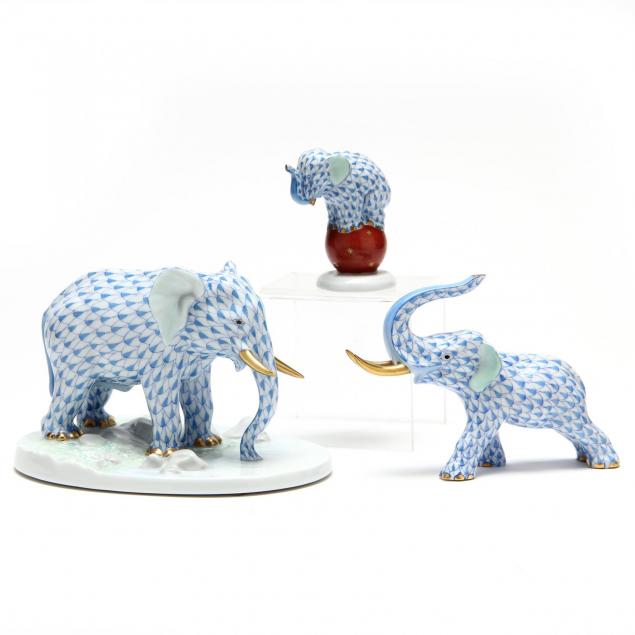 three-herend-blue-fishnet-elephants